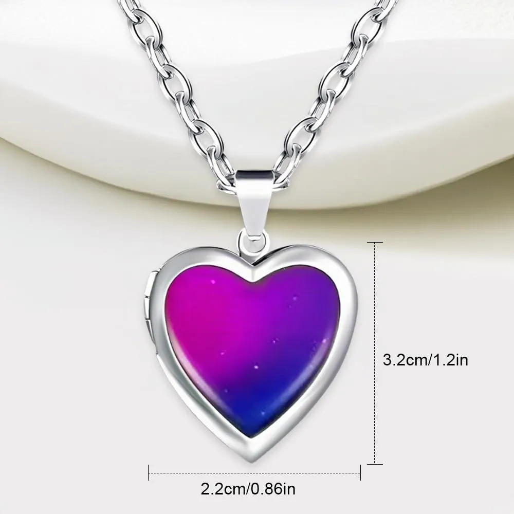 HMCEY Collana Che Cambia Colore Cuore,Colore Sensibile Collana Medaglione con Foto,Collane Temperature In Acciaio Inox,Portafoto Collanas con Ciondolo Bambina,Ciondolo Collanas Amore per Regalo - immagine 2