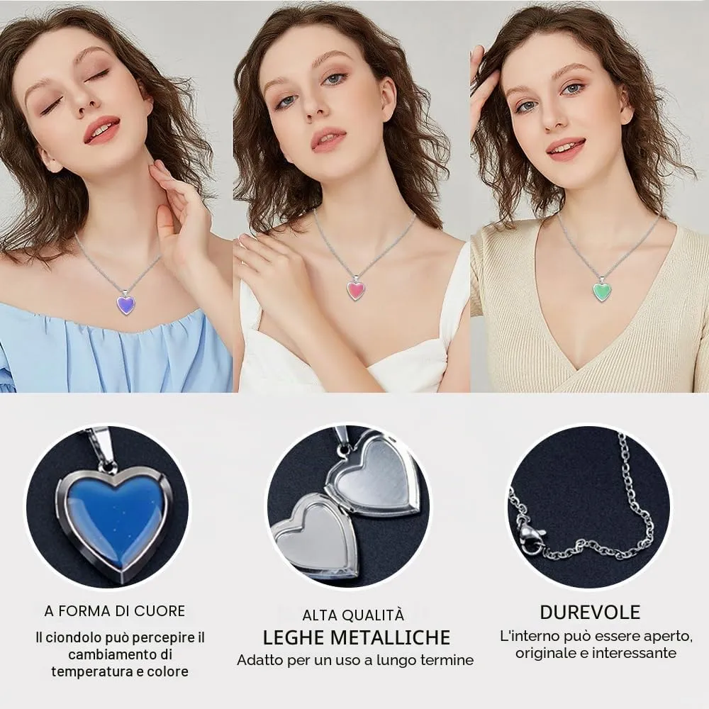 HMCEY Collana Che Cambia Colore Cuore,Colore Sensibile Collana Medaglione con Foto,Collane Temperature In Acciaio Inox,Portafoto Collanas con Ciondolo Bambina,Ciondolo Collanas Amore per Regalo - immagine 3