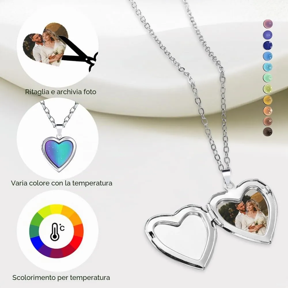 HMCEY Collana Che Cambia Colore Cuore,Colore Sensibile Collana Medaglione con Foto,Collane Temperature In Acciaio Inox,Portafoto Collanas con Ciondolo Bambina,Ciondolo Collanas Amore per Regalo - immagine 4