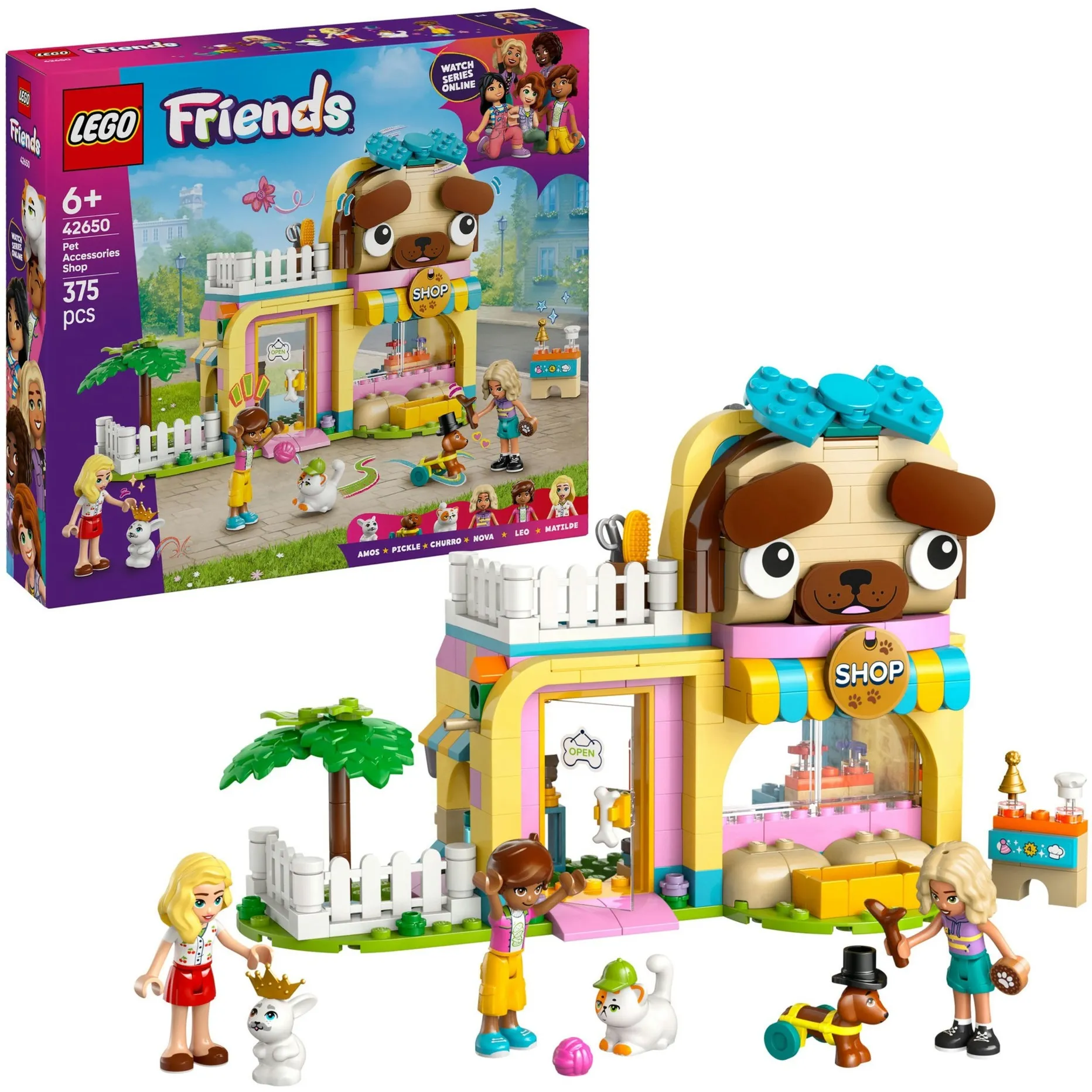 Friends 42650 Pet Shop, Giochi per Abilità Sociali e Cura Animali per Bambine e Bambini 6+ con Coniglio, Cane e Gatto, Giochi di costruzione - immagine 1