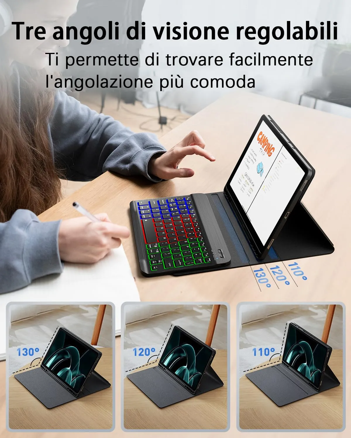 Per Samsung Galaxy Tab S10 FE Plus (2025)/S10 FE + (2025) 13.1 Pollici Cover Con Wireless Bluetooth Retroilluminati Italiano Tastiera (QWERTY) e Mouse Custodia Protettiva Design Backlit Keyboard Case - immagine 5