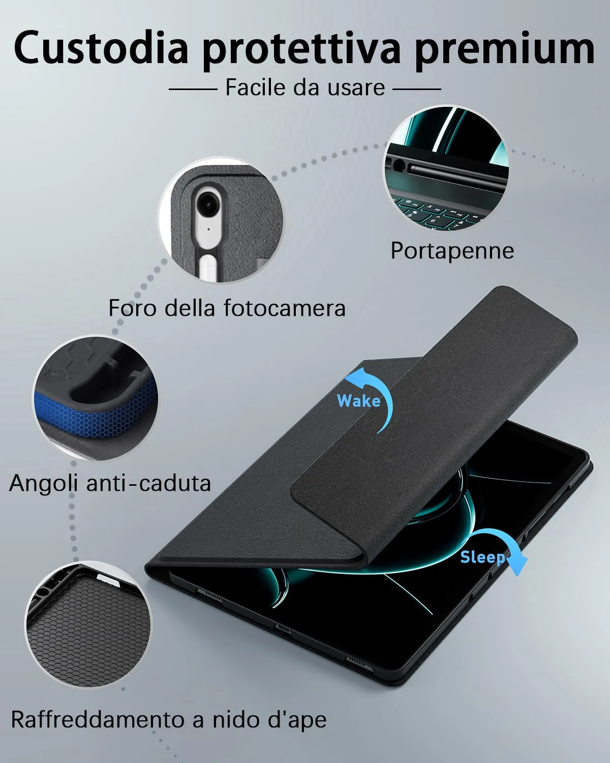 Per Samsung Galaxy Tab S10 FE Plus (2025)/S10 FE + (2025) 13.1 Pollici Cover Con Wireless Bluetooth Retroilluminati Italiano Tastiera (QWERTY) e Mouse Custodia Protettiva Design Backlit Keyboard Case - immagine 7