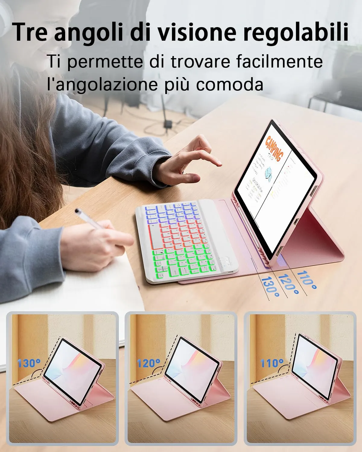 Per Samsung Galaxy Tab S10 FE Plus (2025)/S10 FE + (2025) 13.1 Pollici Cover Con Wireless Bluetooth Retroilluminati Italiano Tastiera (QWERTY) e Mouse Custodia Protettiva Design Backlit Keyboard Case - immagine 5