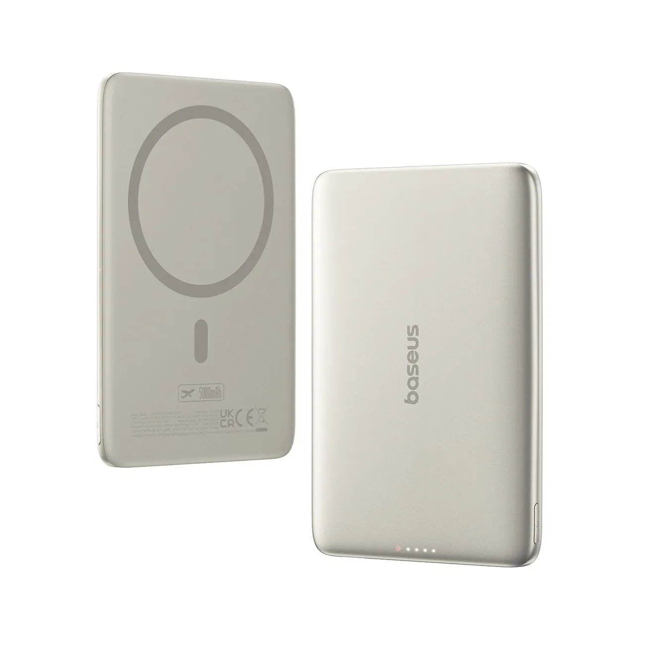 Batteria Esterna Wireless Baseus PicoGo AM41, 5000mAh, 20W, PD + FQI, 1 x QI - 1 x USB-C, Beige - immagine 1