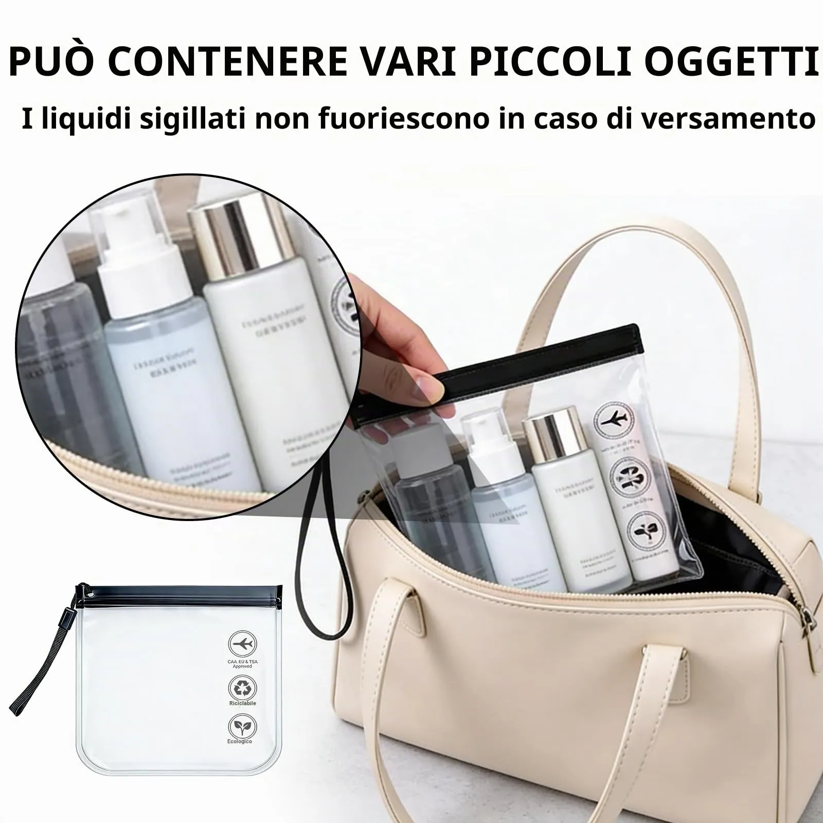 6 Pezzi Contenitori da Viaggio per Liquidi, Accessori Viaggio Sacchetto Zippato Trasparente in EVA Impermeabile TSA, Certificato per Bagaglio a Mano e Kit Viaggio Aereo (6) - immagine 5