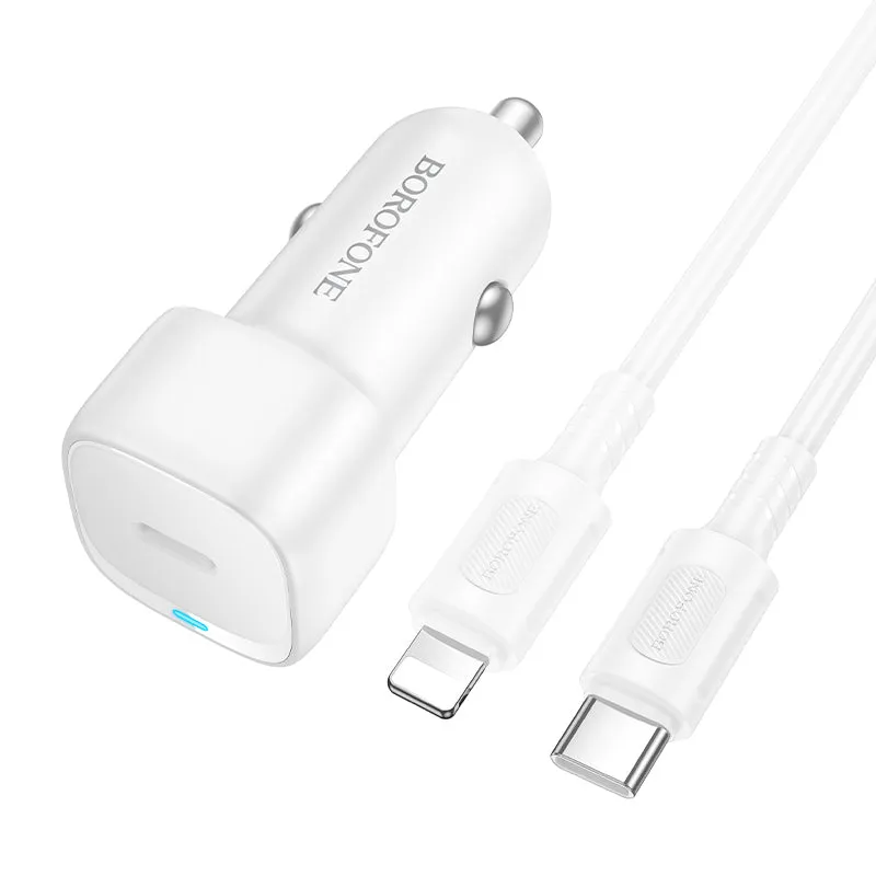 Caricabatterie Auto con Cavo Lightning Borofone BZ34B Cloud, 20W, 3A, 1 x USB-A - 1 x USB-C, Bianco - immagine 1