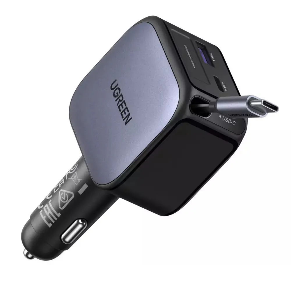 Caricabatterie Auto Con Cavo USB-C UGREEN EC603, 90W, 3A, 1 x USB-A - 1 x USB-C, Grigio - immagine 1