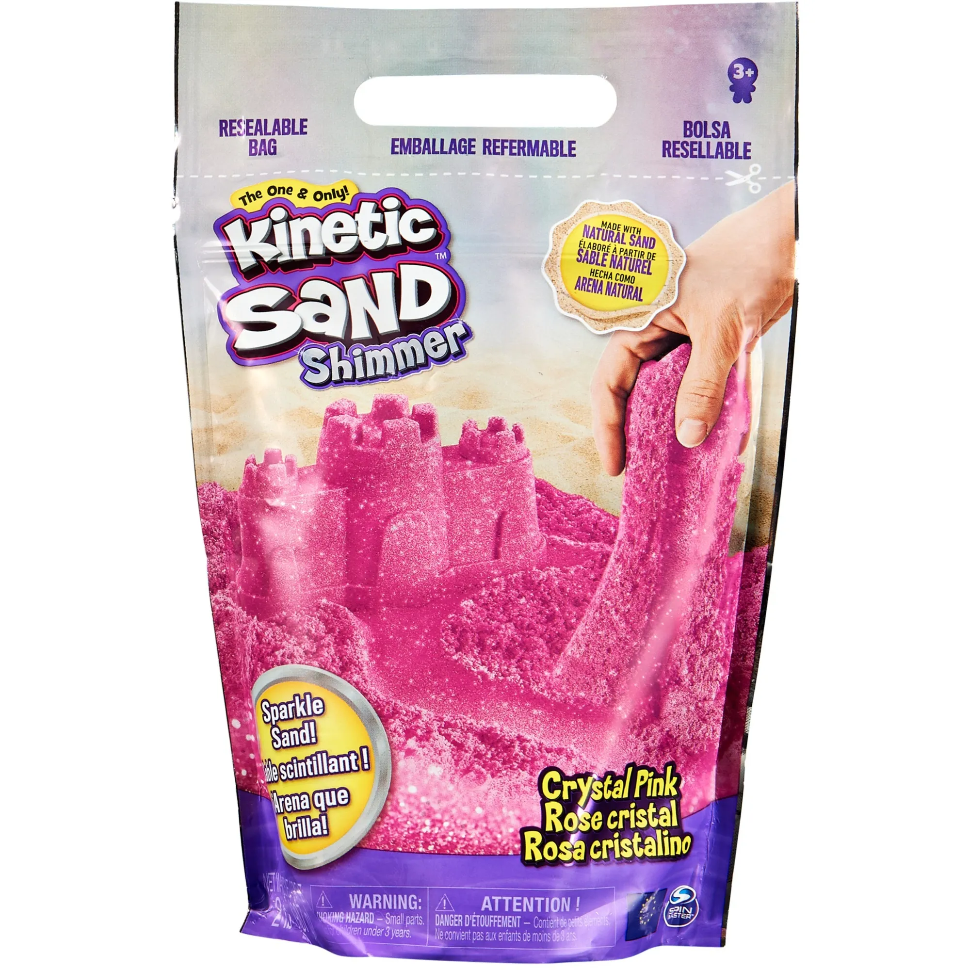 Kinetic Sand, sacchetto da 907 g di vera sabbia scintillante rosa cristallo da schiacciare, mescolare e modellare, Gioco di sabbia - immagine 1