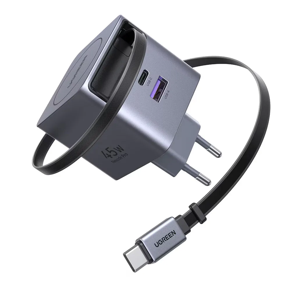 Caricabatterie da Rete con Cavo USB-C UGREEN X614, 45W, 3A, 1 x USB-A - 1 x USB-C, Grigio - immagine 1