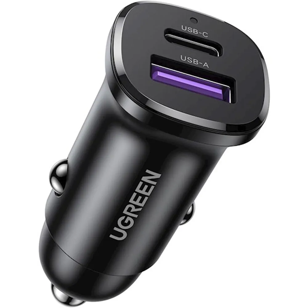 Caricabatterie Auto UGREEN EC305, 30W, 3A, 1 x USB-A - 1 x USB-C, Nero - immagine 1