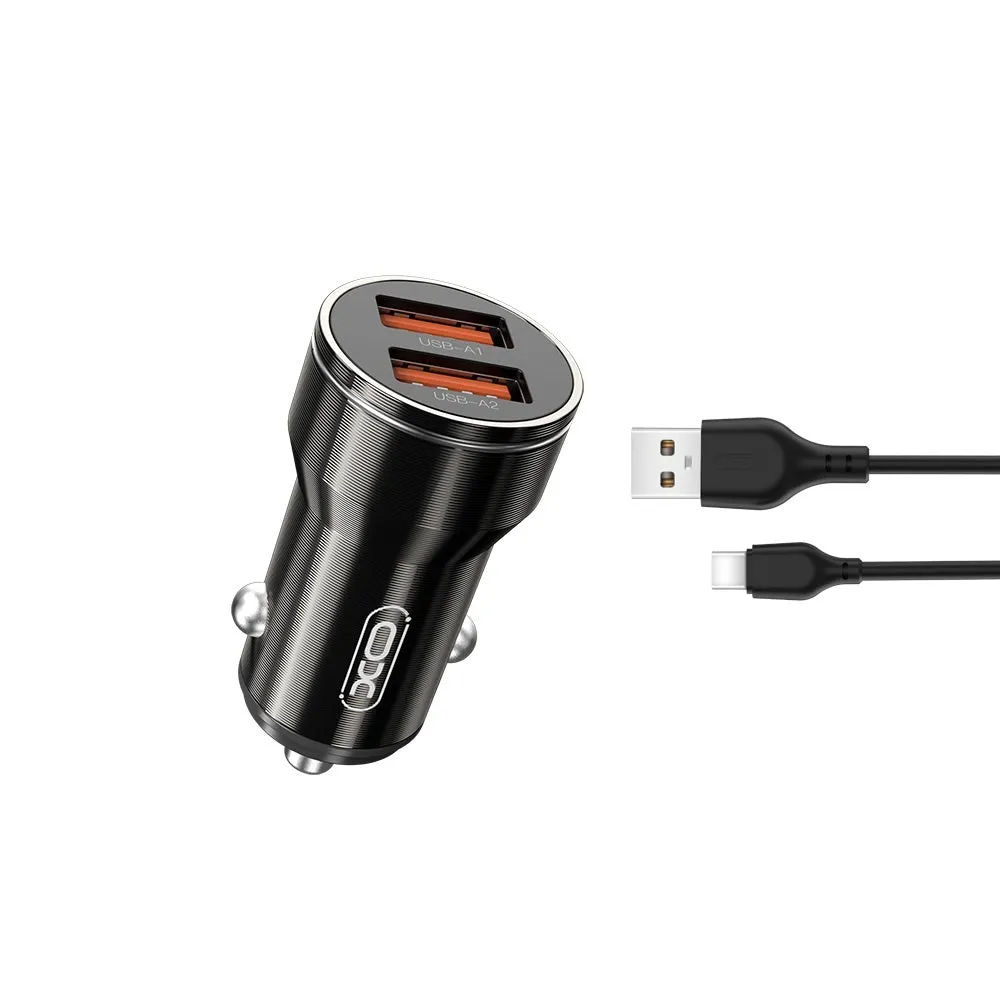 Caricabatterie Auto con Cavo USB-C XO Design CC48, 12W, 2.4A, 2 x USB-A, Grigio - immagine 1