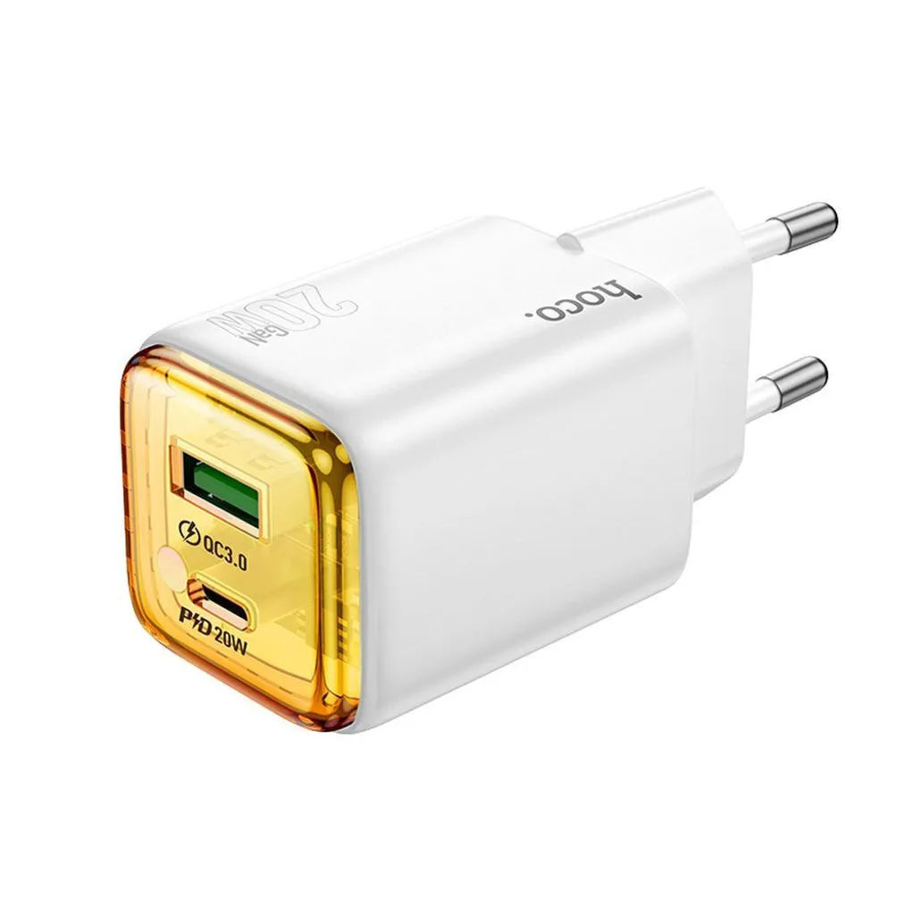 Caricabatterie Rete HOCO N52, 20W, 3A, 1 x USB-A - 1 x USB-C, Bianco - immagine 1