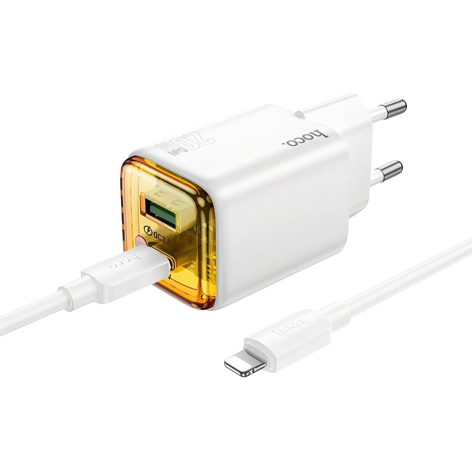 Caricabatterie da rete con cavo Lightning HOCO N52, 20W, 3A, 1 x USB-A - 1 x USB-C, Bianco - immagine 1