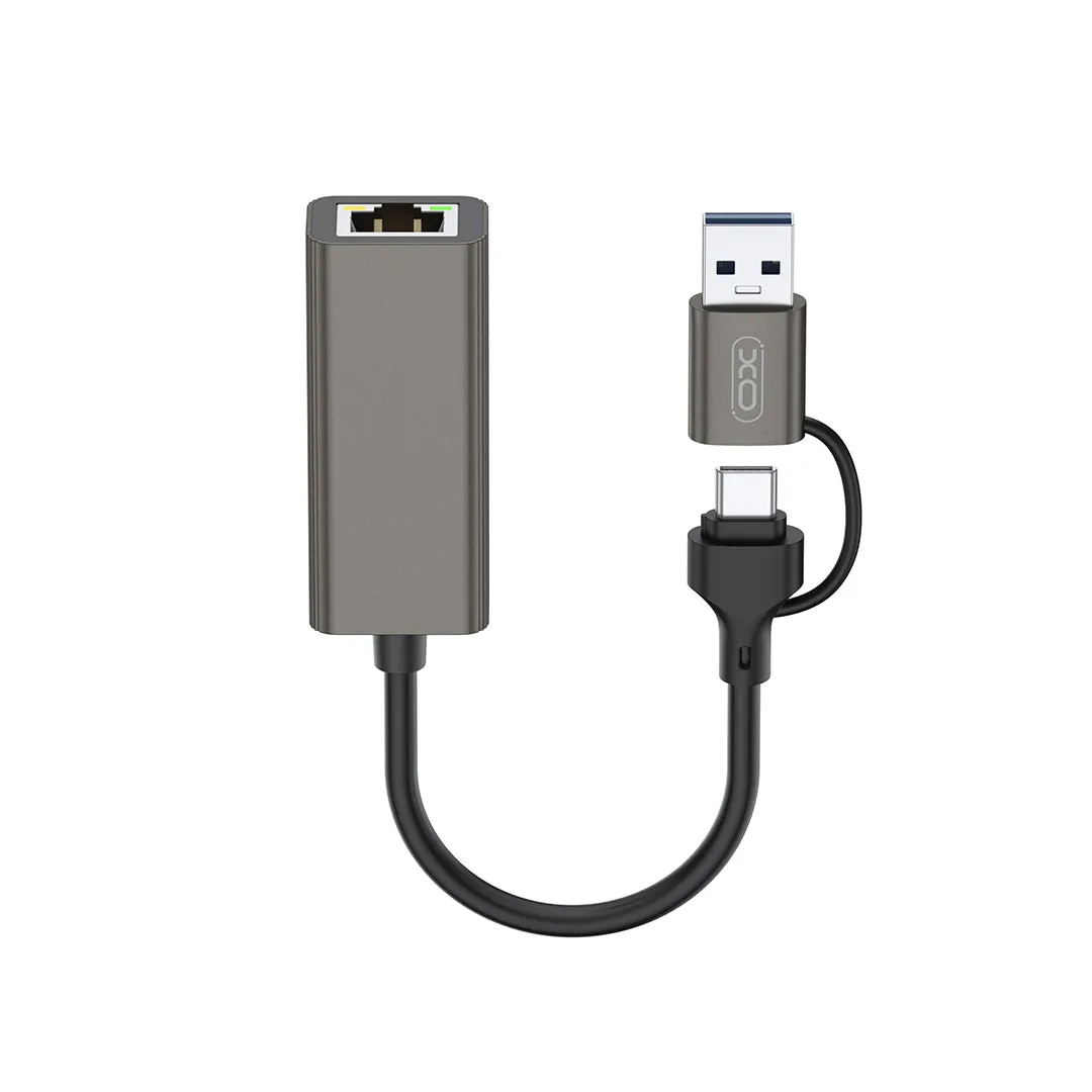 Scheda di rete XO Design HUB018, RJ45, USB-C / USB, Grigio - immagine 1