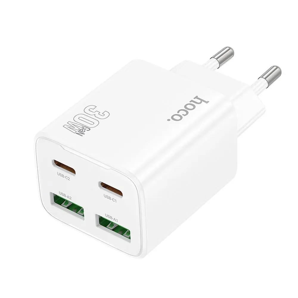 Caricabatterie Rete HOCO N56, 30W, 3A, 2 x USB-A - 2 x USB-C, Bianco - immagine 1