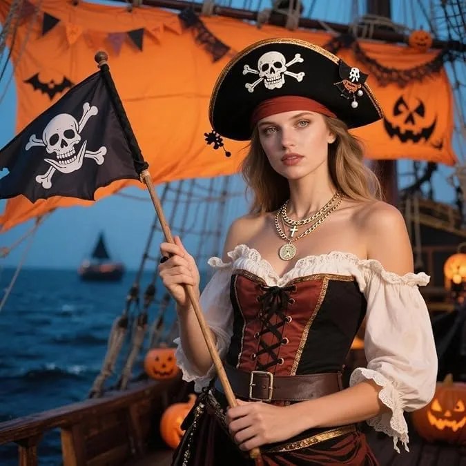 Collana Pirata, Collana Pirata Donna, Vintage Collana Oro, Collanass da Piratas per Donne e Ragazze, Collane Oro Donnas, Collana a Strati, Accessori Piratas Donnas, per Carnevale, Halloween (Oro C) - immagine 6