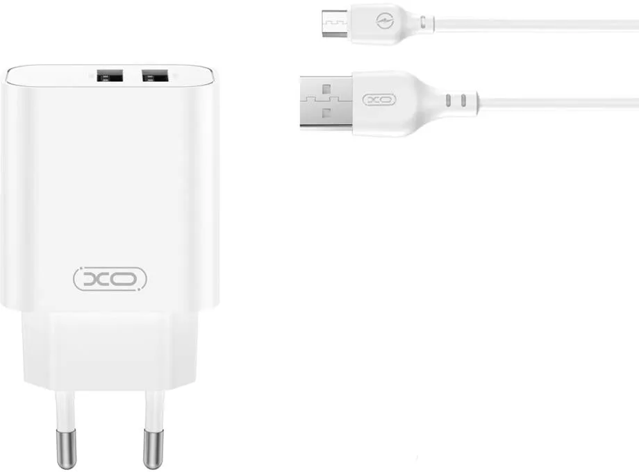Caricabatterie da Rete con Cavo microUSB XO Design CE34, 12W, 2.4A, 2 x USB-A, Bianco - immagine 1