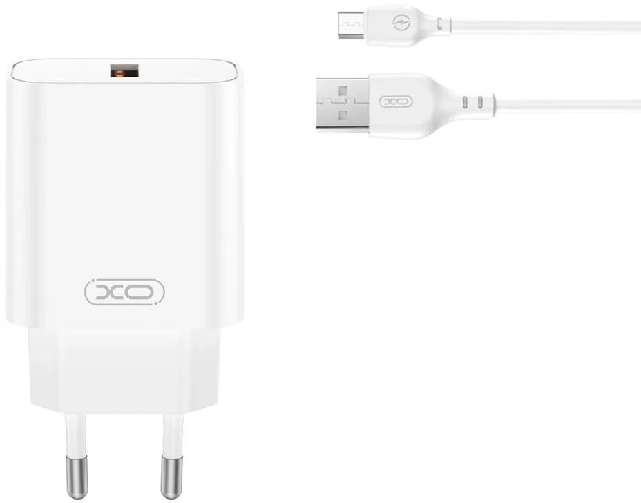 Caricabatterie da Rete con Cavo microUSB XO Design CE33, 18W, 3A, 1 x USB-A, Bianco - immagine 1