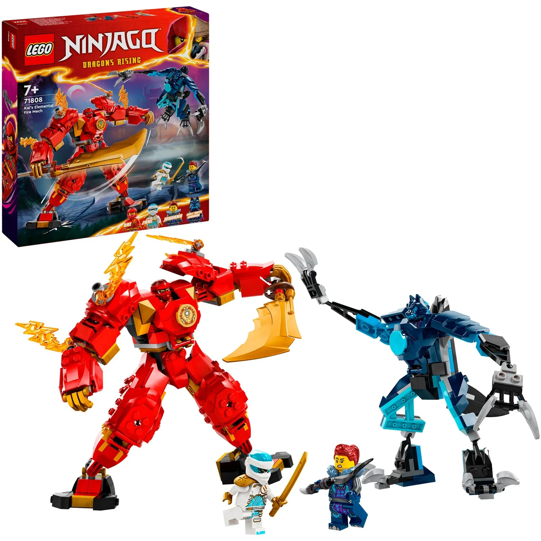 NINJAGO 71808 Mech Elemento Fuoco di Kai, Giochi per Bambini di 7+ Anni con 2 Action Figure da Costruire e 4 Minifigure, Giochi di costruzione - immagine 1
