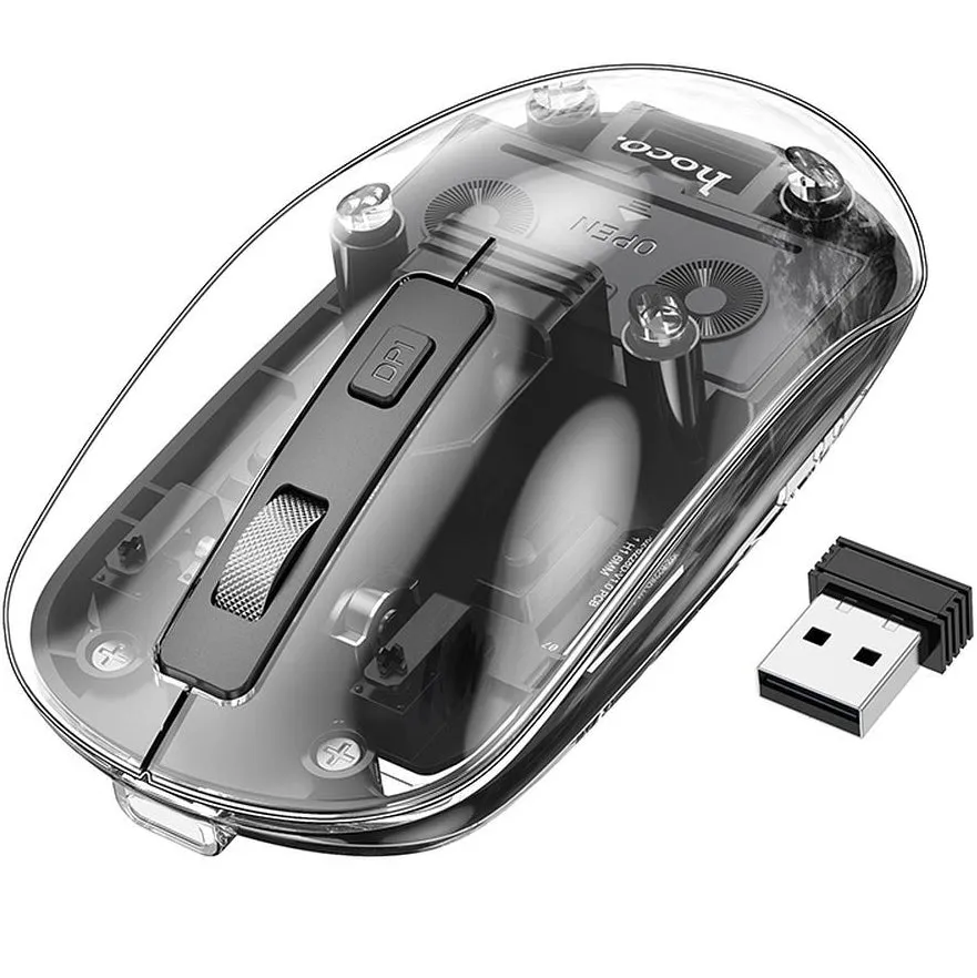 Mouse Wireless HOCO GM29, 1600DPI, BT / Wi-Fi, Nero - immagine 1
