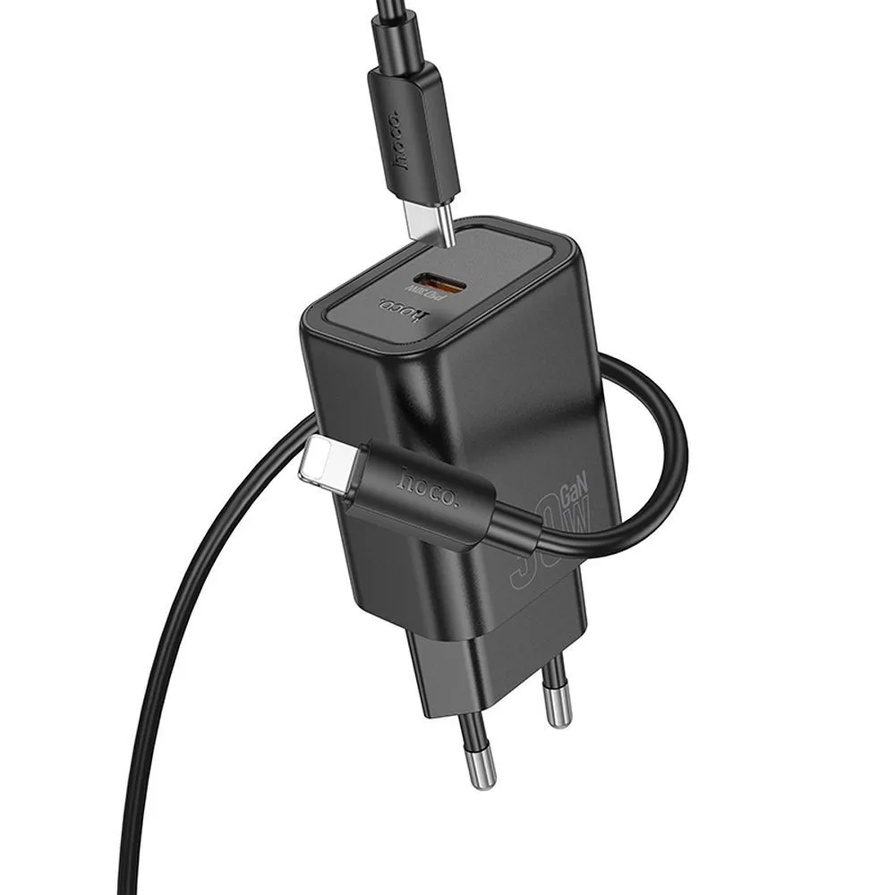 Caricabatterie da rete con cavo Lightning HOCO N62, 30W, 3A, 1 x USB-C, Nero - immagine 1