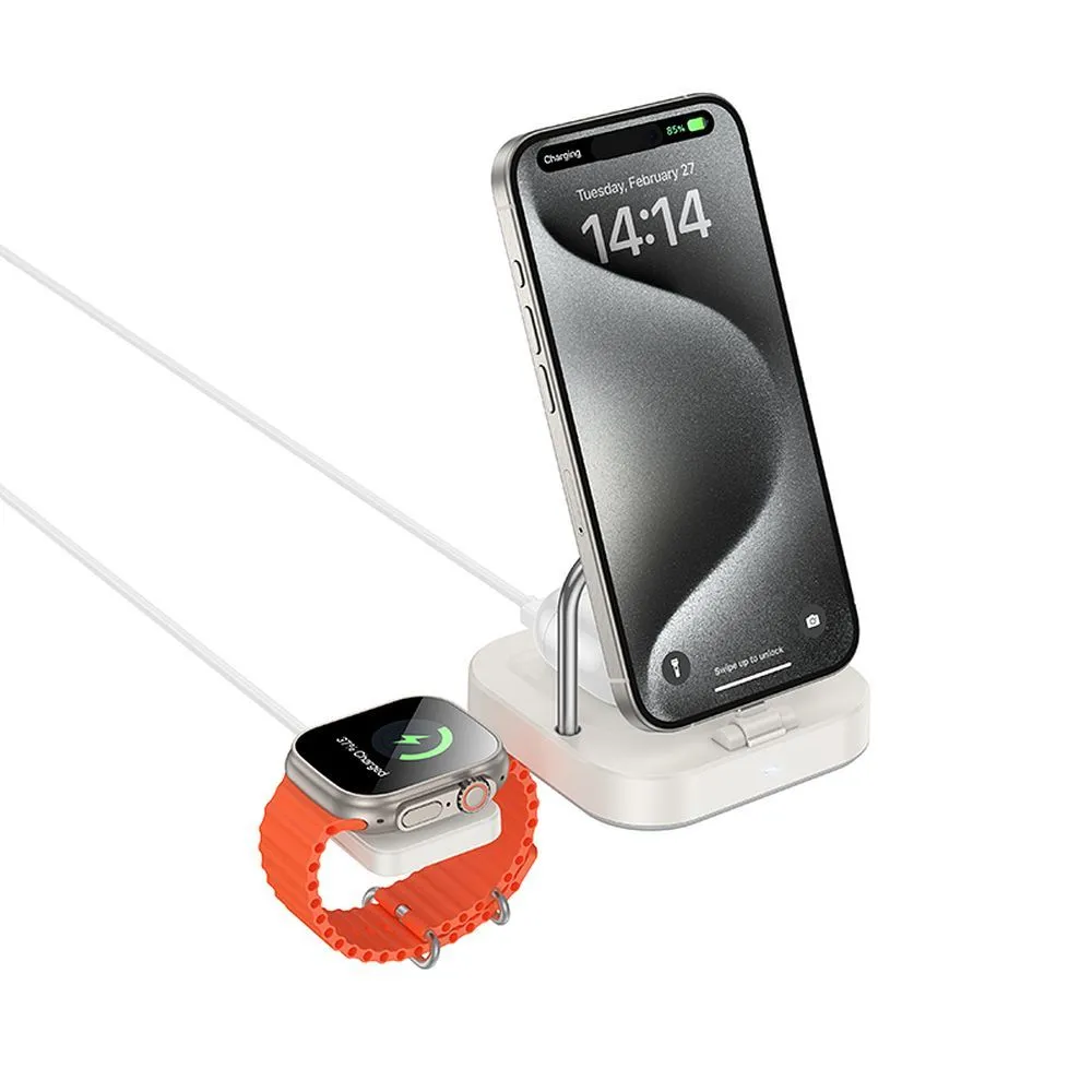 Caricabatterie Wireless Rete HOCO CQ16A 3in1, 15W, 1.67A, Bianco - immagine 1