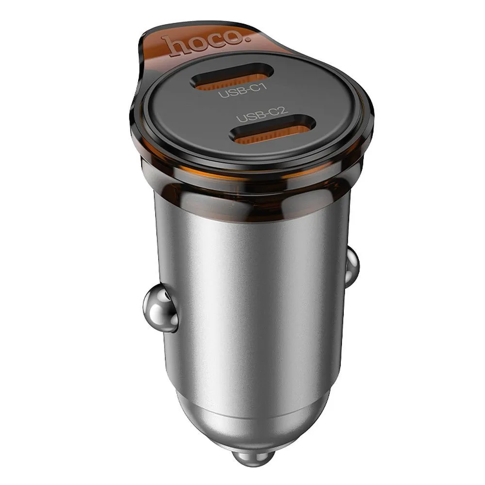 Caricabatterie Auto HOCO NZ16B, 45W, 3A, 2 x USB-C, Grigio - immagine 1