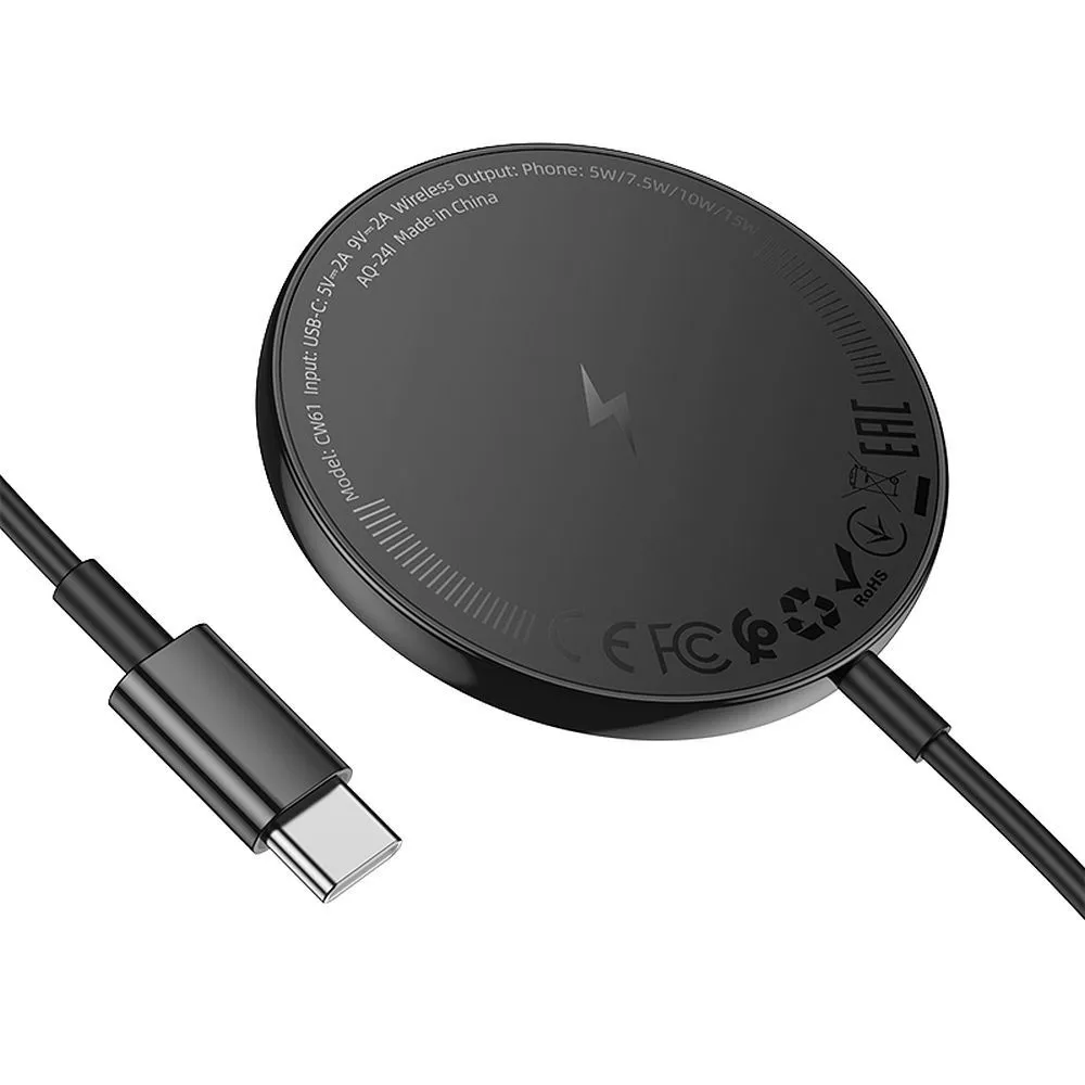 Caricabatterie Wireless HOCO CW61, 15W, 1.67A, Nero - immagine 1