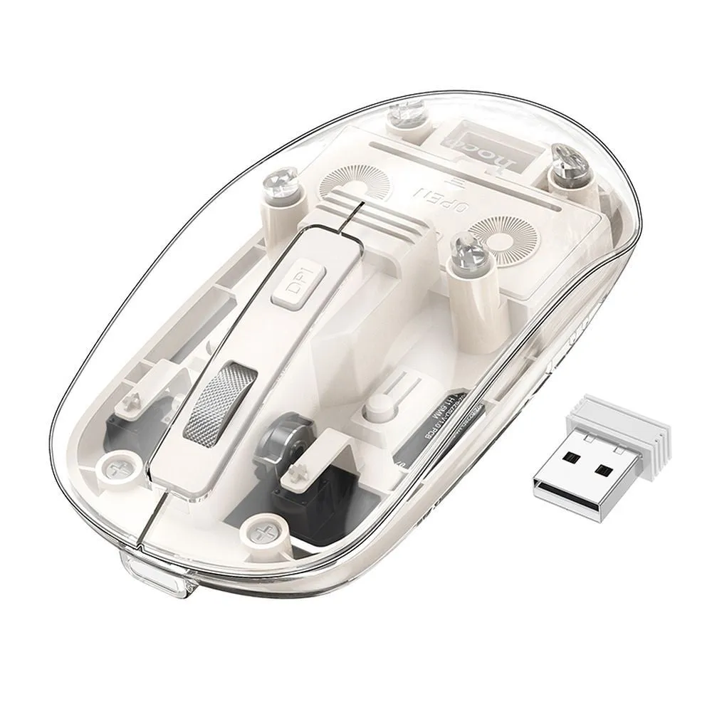 Mouse Wireless HOCO GM29, 1600DPI, BT / Wi-Fi, Bianco - immagine 1