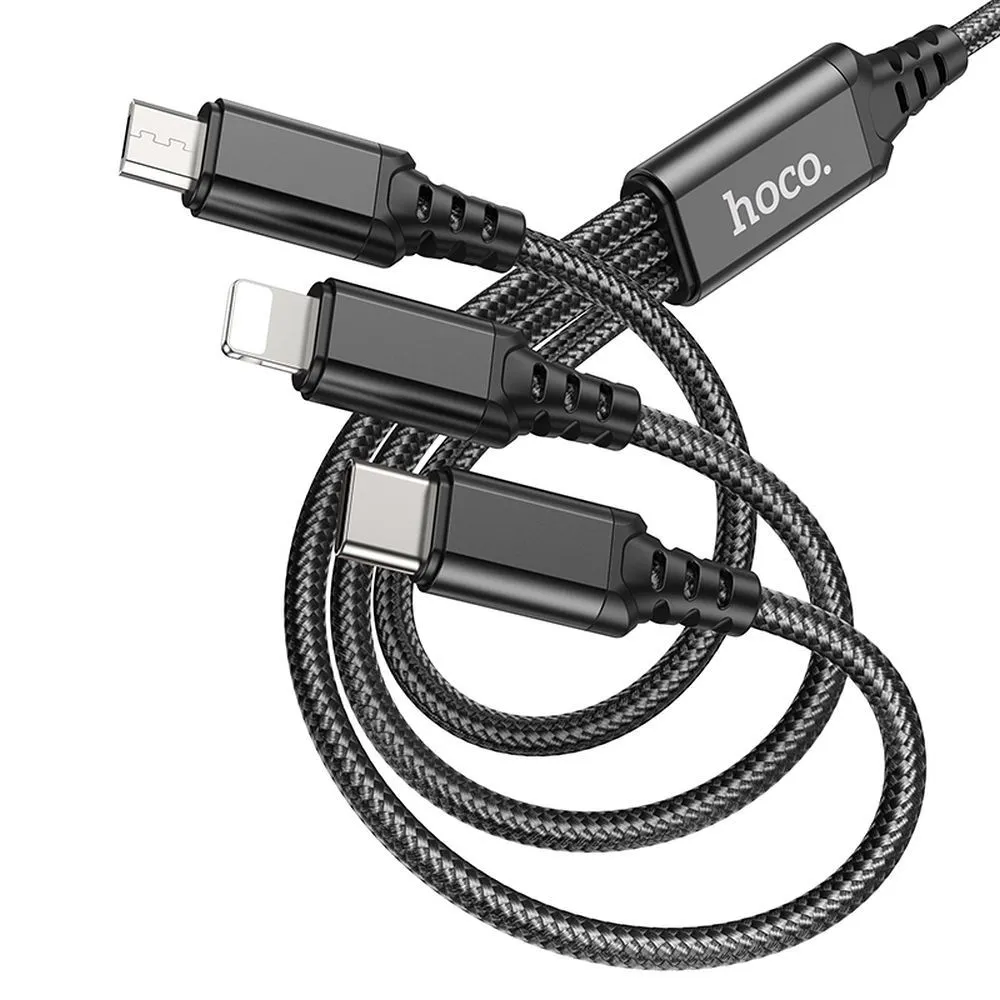 Cavo di Ricarica USB-A - Lightning / microUSB / USB-C HOCO X76 3in1, 18W, 1m, Nero - immagine 1