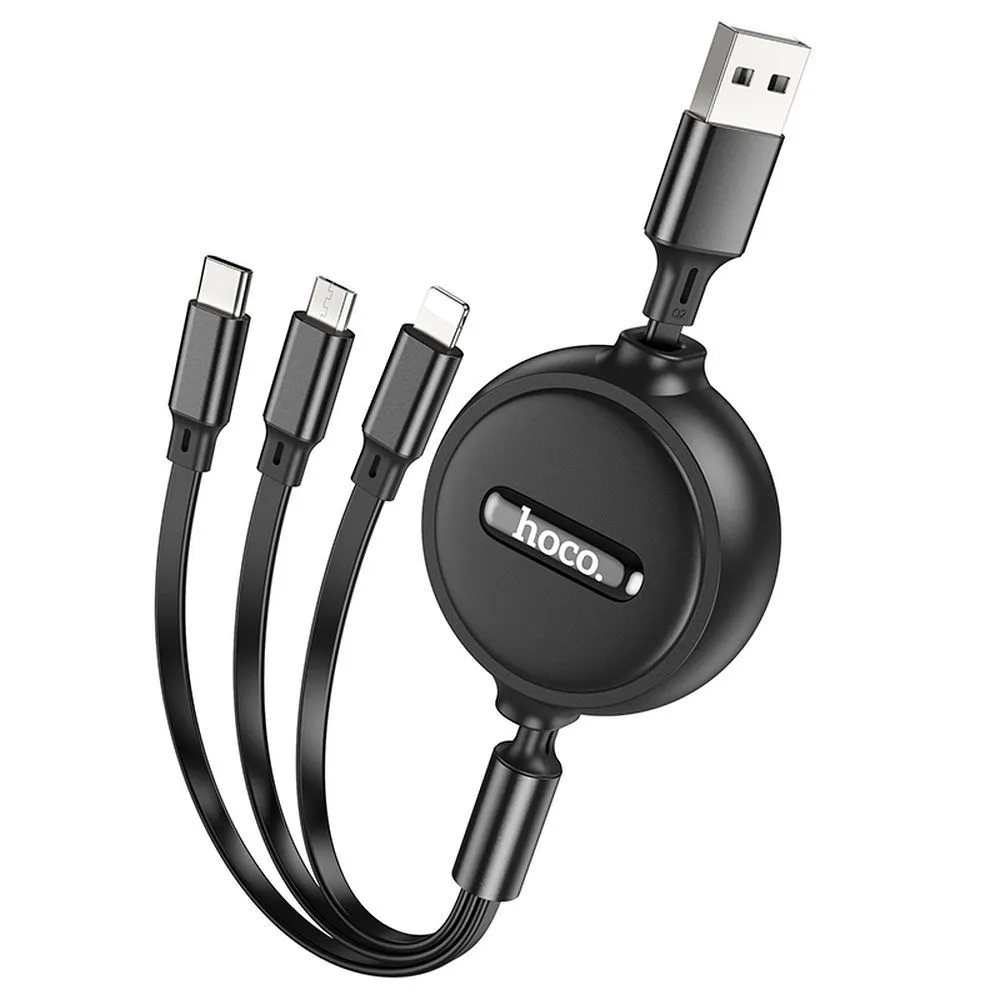Cavo di Ricarica USB-A - Lightning / microUSB / USB-C HOCO X75 3in1, 18W, 1m, Nero - immagine 1