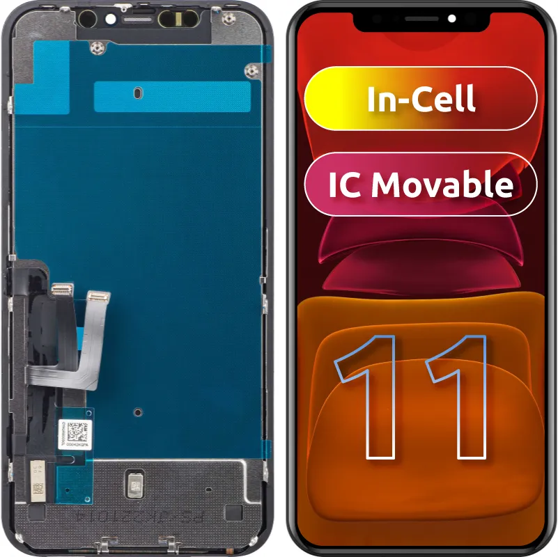 Display con Touchscreen JK per Apple iPhone 11, con Cornice, Versione LCD In-Cell IC Movable, Nero - immagine 1