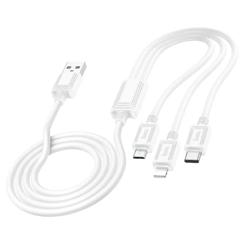 Cavo di Ricarica USB-A - Lightning / microUSB / USB-C HOCO X74 3in1, 18W, 1m, Bianco - immagine 1