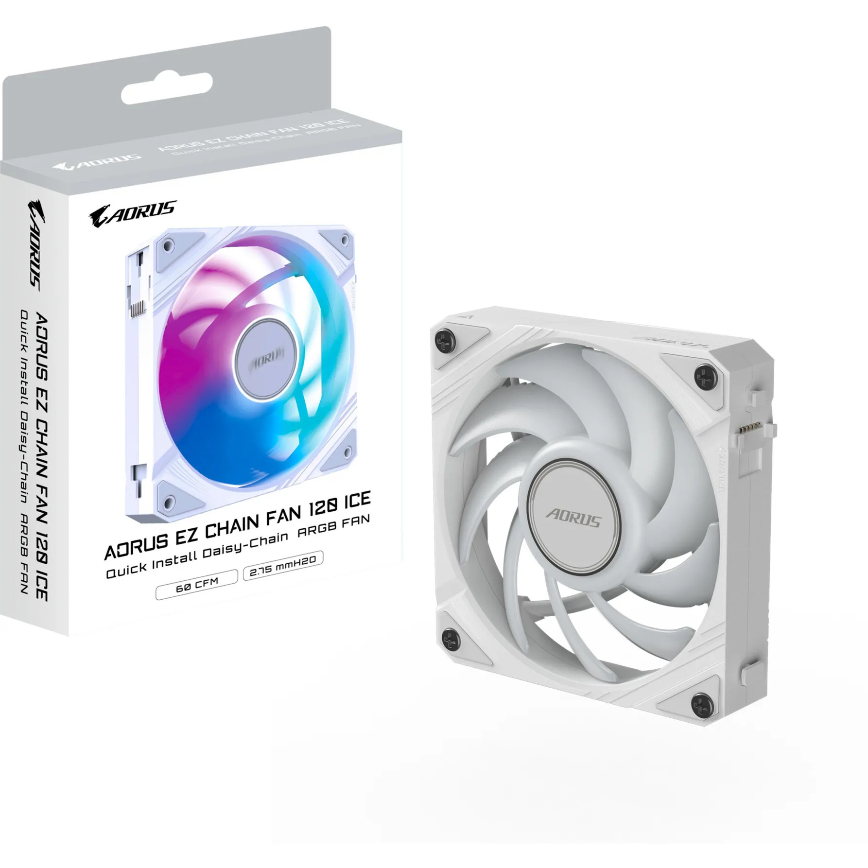 AORUS EZ CHAIN FAN 120 ICE Scheda madre Ventilatore 12 cm Bianco 1 pz, Ventola - immagine 1