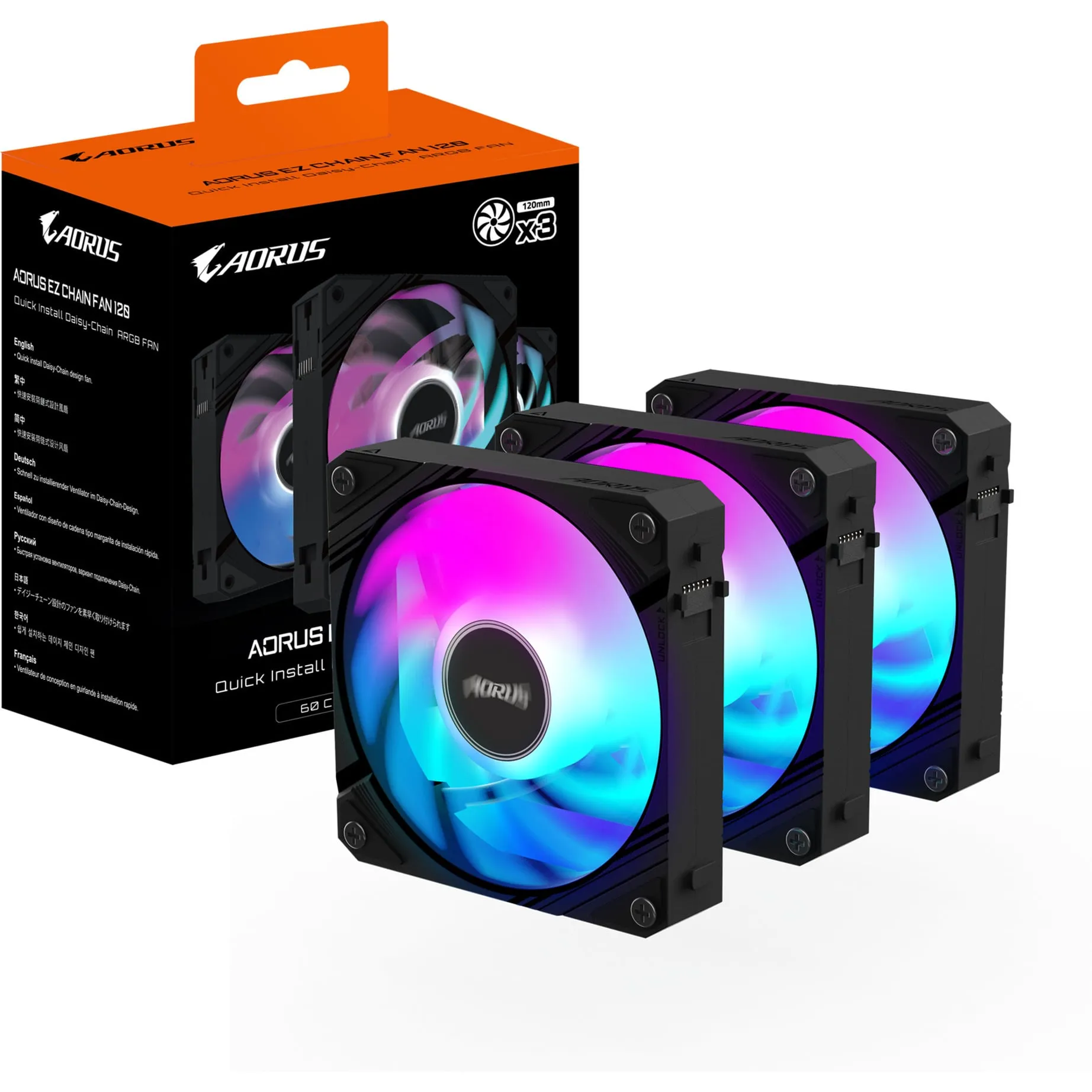 AORUS EZ CHAIN FAN 120 (3-Pack) Scheda madre Ventilatore 12 cm Nero 3 pz, Ventola - immagine 1