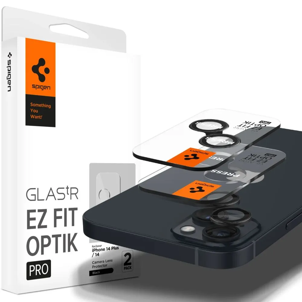 Pellicola protettiva per fotocamera posteriore Spigen GlastR EZ FIT Optik Pro per Apple iPhone 15 Plus / 15, Vetro Temperato, Set 2 pezzi, Nera AGL05213 - immagine 1