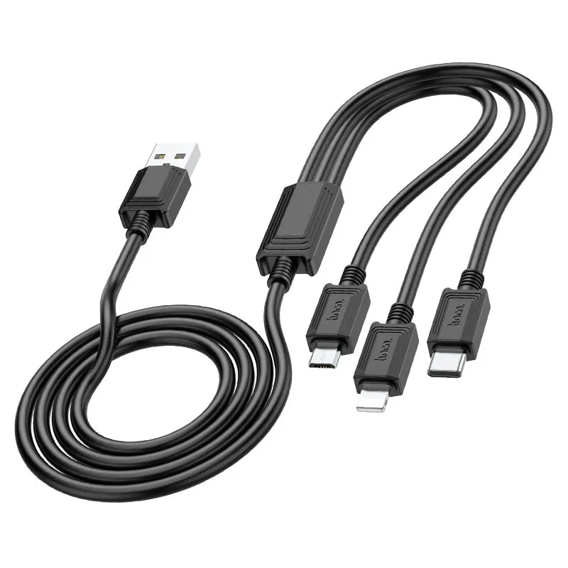 Cavo di Ricarica USB-A - Lightning / microUSB / USB-C HOCO X74 3in1, 18W, 1m, Nero - immagine 1