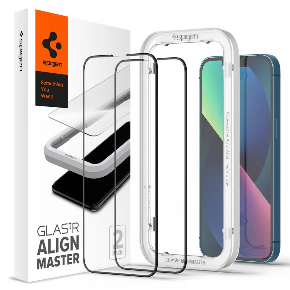 Pellicola protettiva Schermo Spigen GlastR Align Master per Apple iPhone 17e / 16e / 14, Vetro Temperato, Full Glue, Set 2 pezzi, Nera AGL03387 - immagine 1