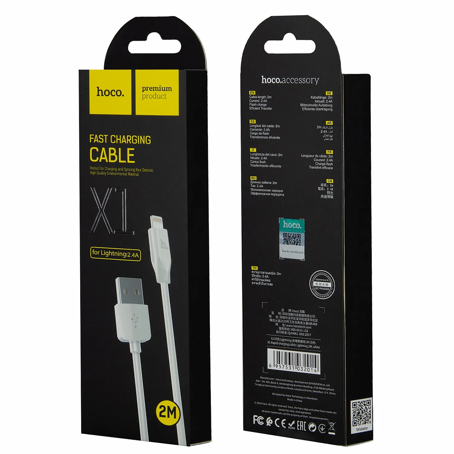 Cavo Dati e Ricarica USB-A - Lightning HOCO Rapid X1, 18W, 2m, Bianco - immagine 1