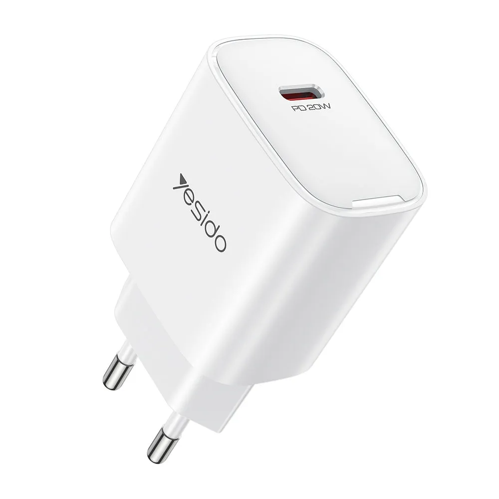 Caricabatterie Rete Yesido YC01E, 20W, 3A, 1 x USB-C, Bianco - immagine 1