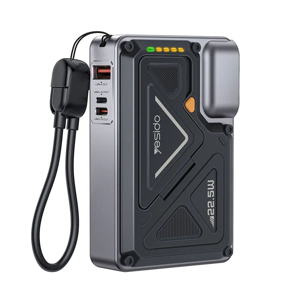 Batteria Esterna Yesido YP89, 10000mAh, 22.5W, QC + PD + FQI, 1 x Lightning - 1 x QI - 1 x USB-A - 1 x USB-C, Grigio - immagine 1