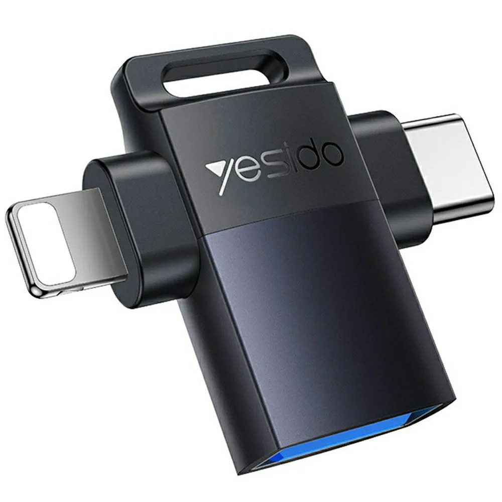 Adattatore OTG Lightning / USB-C - USB-A Yesido GS35, Grigio - immagine 1
