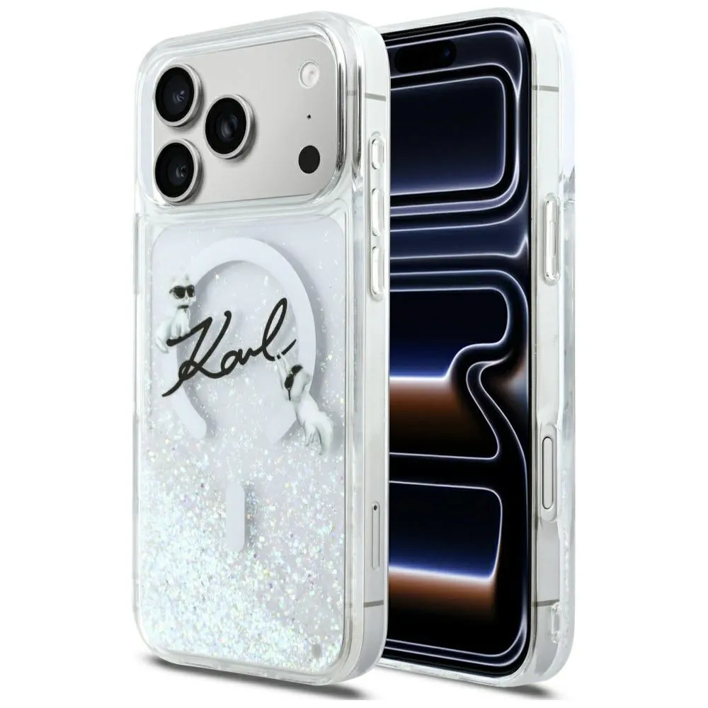 Custodia MagSafe per Apple iPhone 17 Pro Max, Karl Lagerfeld, Glitter Karl Script Logo, Trasparente - immagine 1