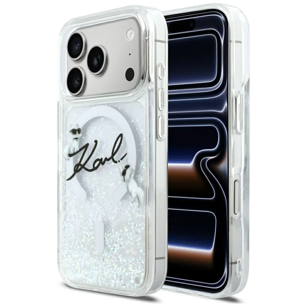 Custodia MagSafe per Apple iPhone 17 Pro, Karl Lagerfeld, Glitter Karl Script Logo, Trasparente - immagine 1