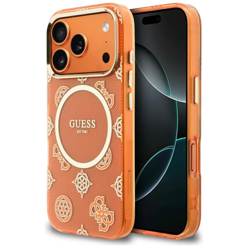 Custodia MagSafe per Apple iPhone 17 Pro, Guess, IML Peony Dot, Arancione - immagine 1