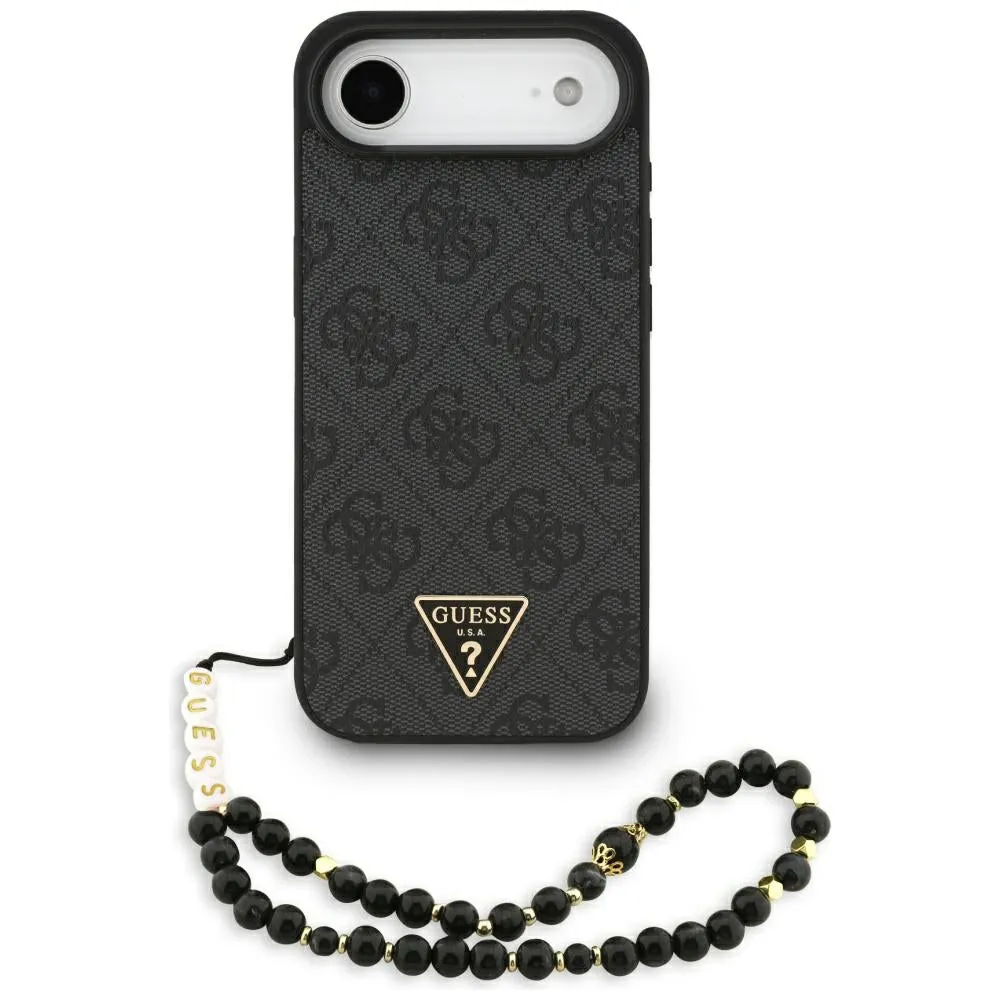Custodia MagSafe per Apple iPhone 17 Air, Guess, Logo Triangolo 4G con Cinturino, Nera - immagine 1
