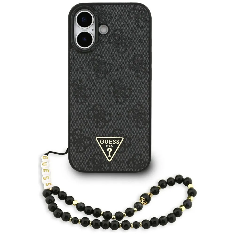 Custodia MagSafe per Apple iPhone 17, Guess, Logo Triangolo 4G con Cinturino, Nera - immagine 1