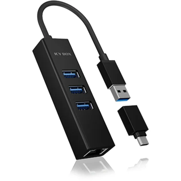 IB-HUB1419-LAN USB 3.2 Gen 1 (3.1 Gen 1) Type-A Nero, Hub USB - immagine 1