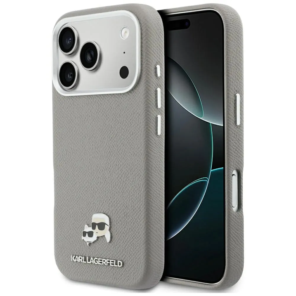 Custodia MagSafe per Apple iPhone 17 Pro Max, Karl Lagerfeld, Saffiano Karl & Choupette Pins, Grigio - immagine 1