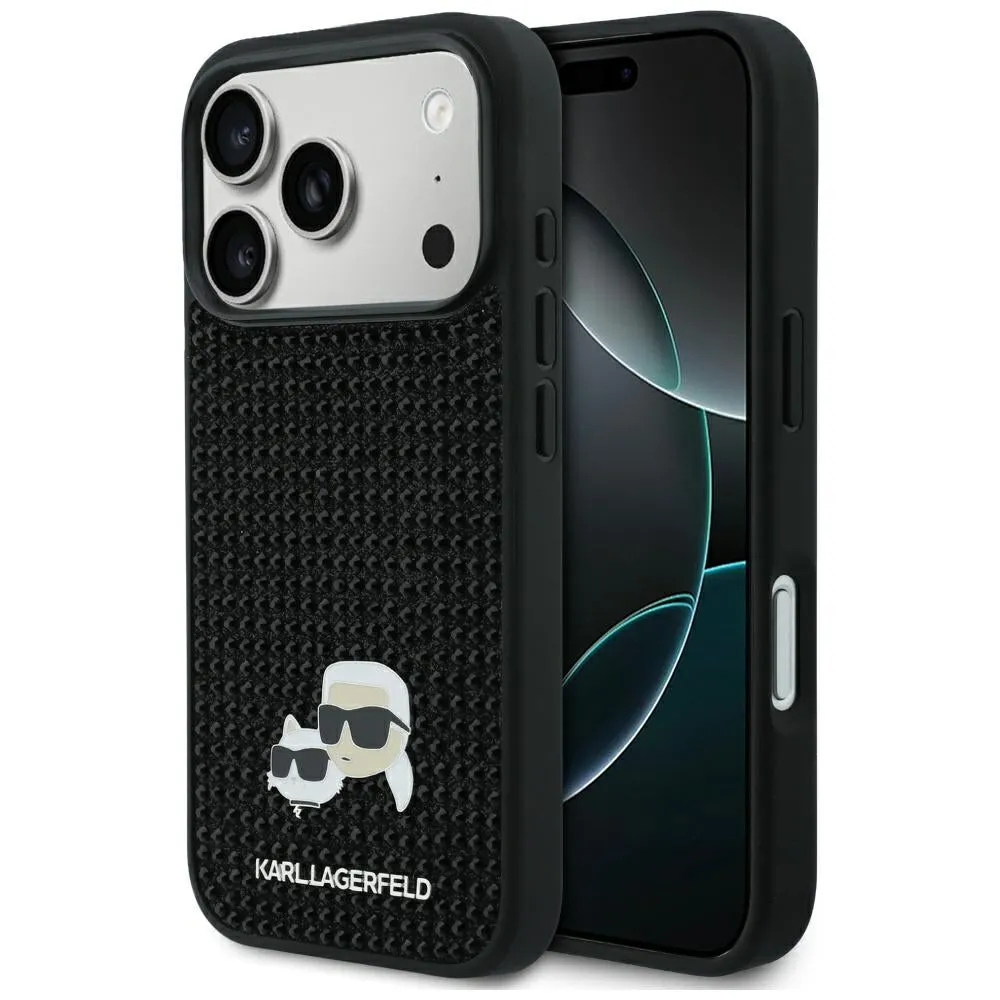 Custodia per Apple iPhone 17 Pro Max, Karl Lagerfeld, Rhinestone Karl & Choupette Pins, Nera - immagine 1